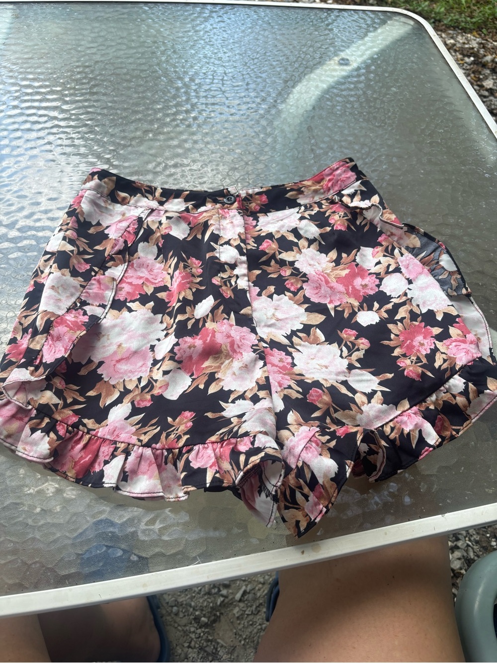 Lulu's Black Floral Mini Skirt with Pink Blossoms